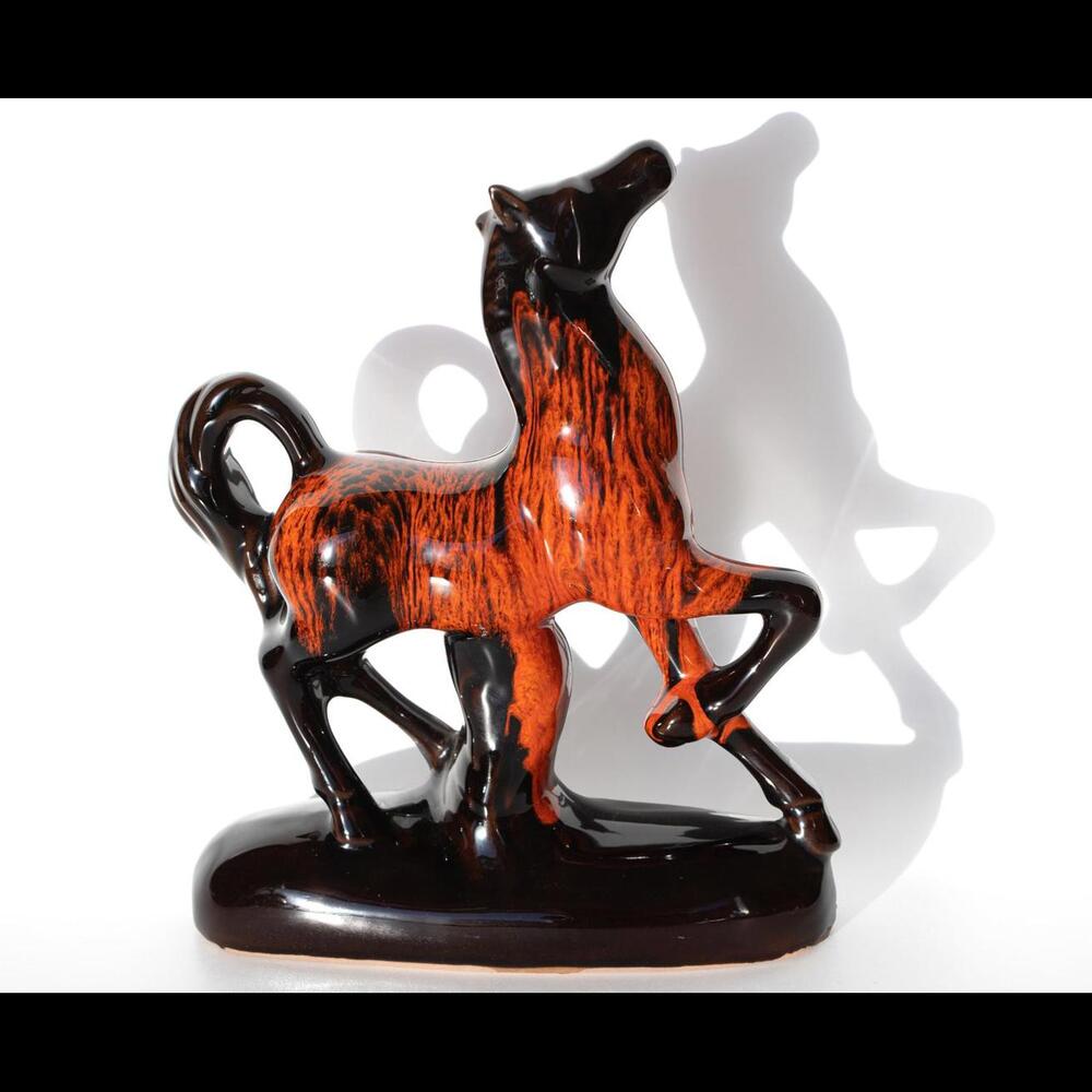 MCM Drip Glaze Canuck Pottery Horse Figurine | 1960s Red Clay Pottery Horse